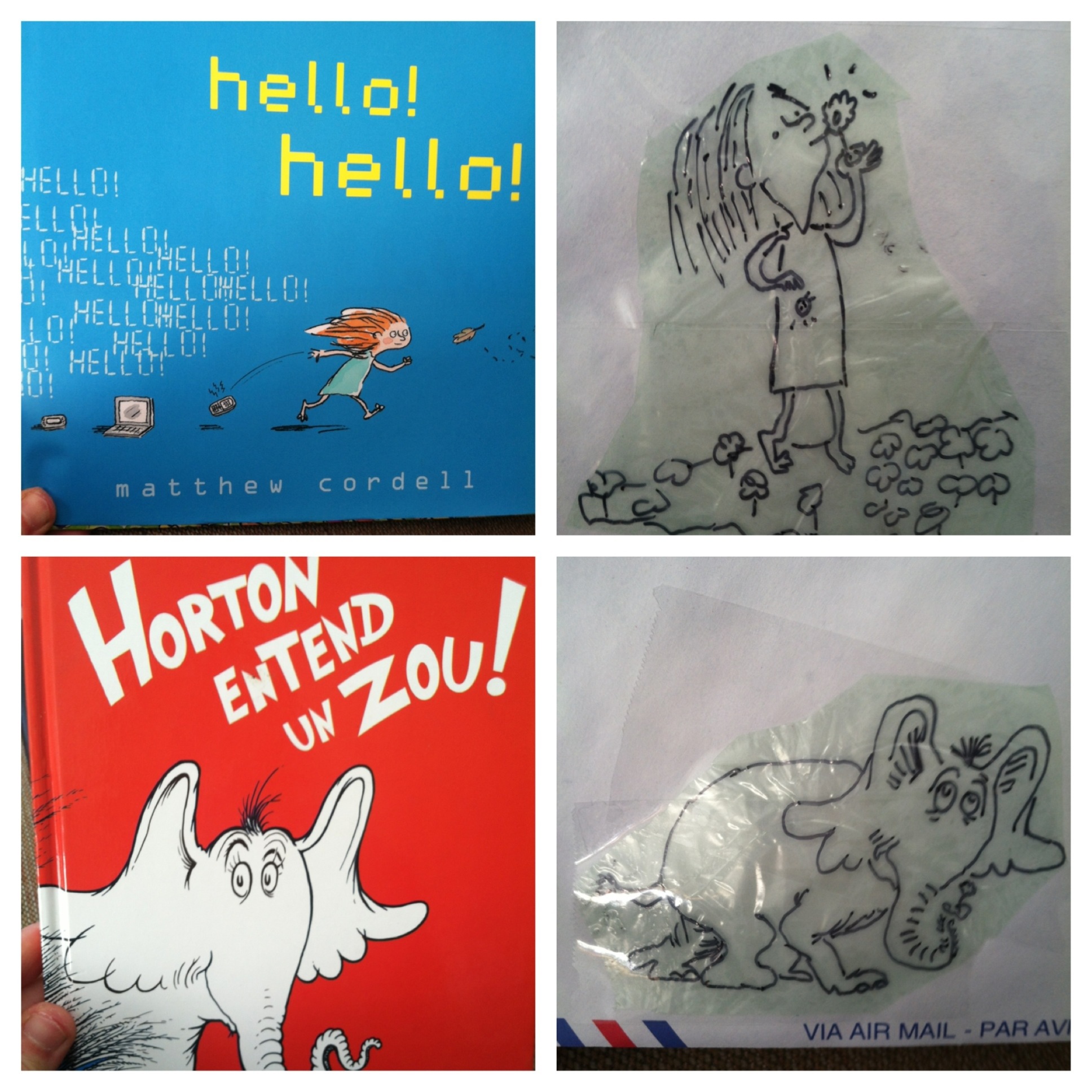 Hello, Hello by Matthew Cordell and the French edition of Horton Hears a Who make great mail art!