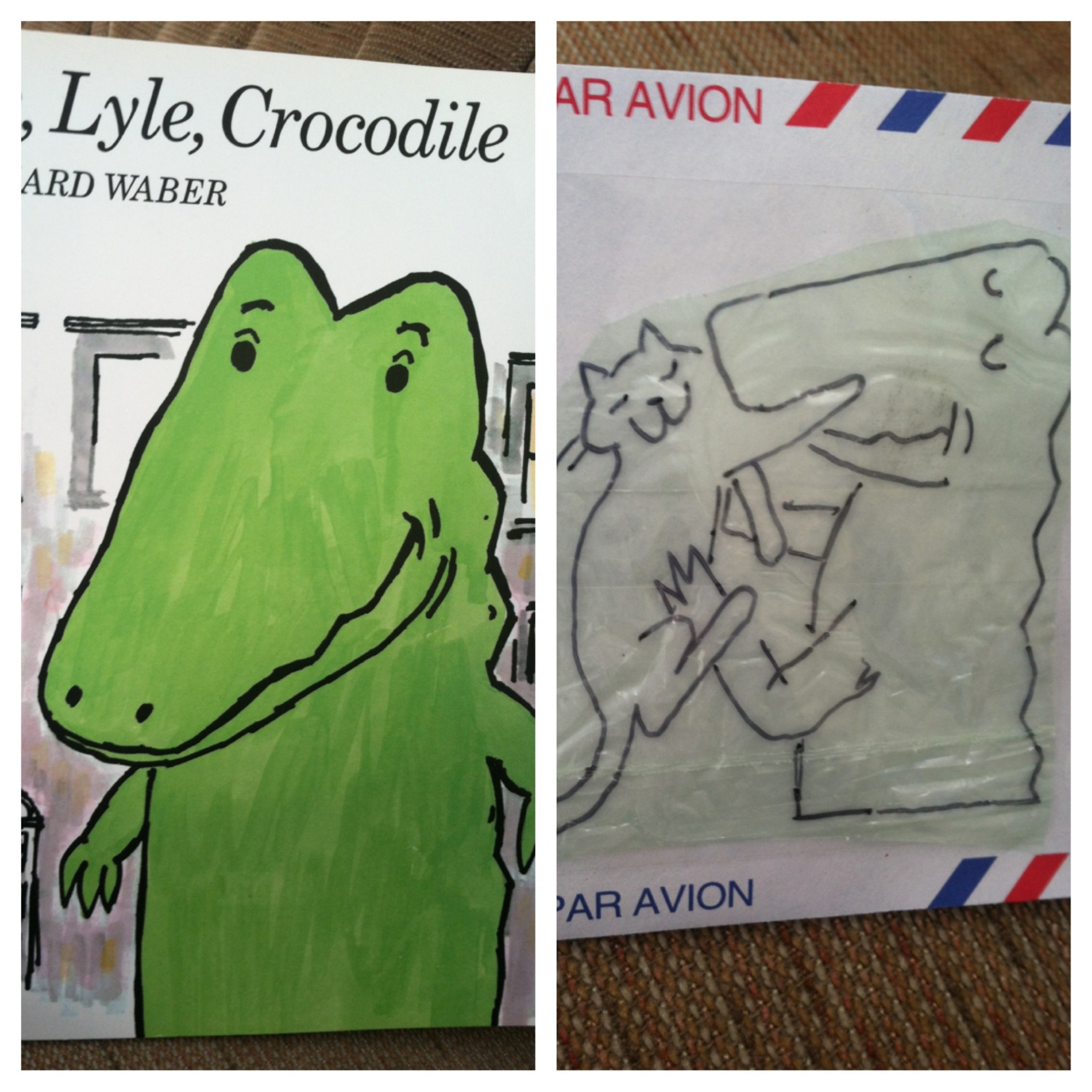 I didn't know this book but Kathy Ellen was ADAMANT that we put it in here. Lyle, Lyle, Crocodile apparently likes cats, from the looks of it.
