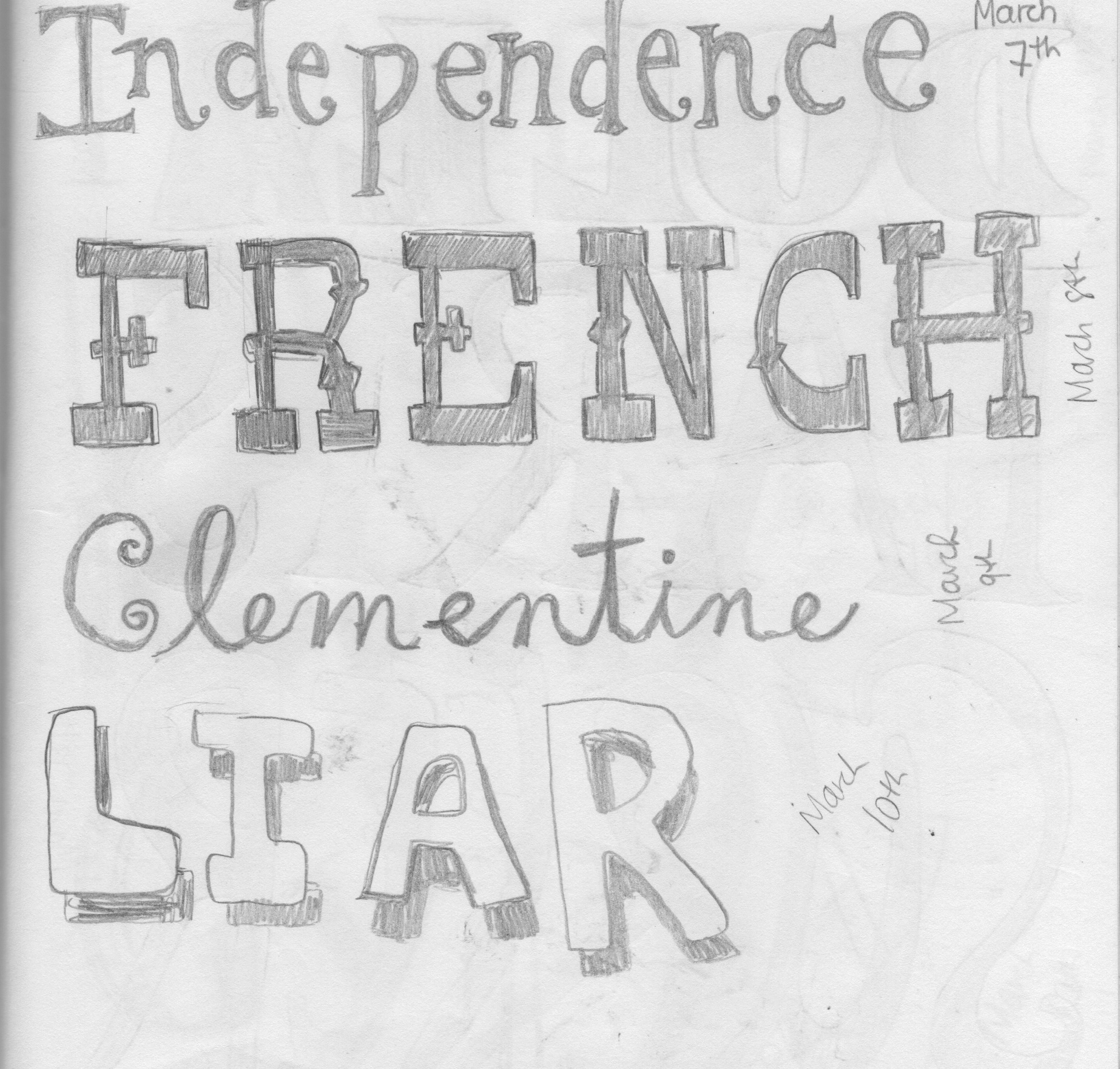 From a Judy Moody book, from a menu (French toast!), from a Clementine book, and from Liar and Spy.